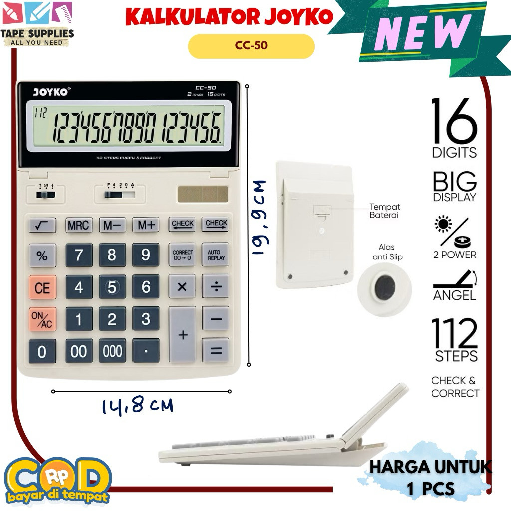 

(UKURAN BESAR) Kalkulator Joyko CC‑50 16 Digit Dual Power Check & Correct