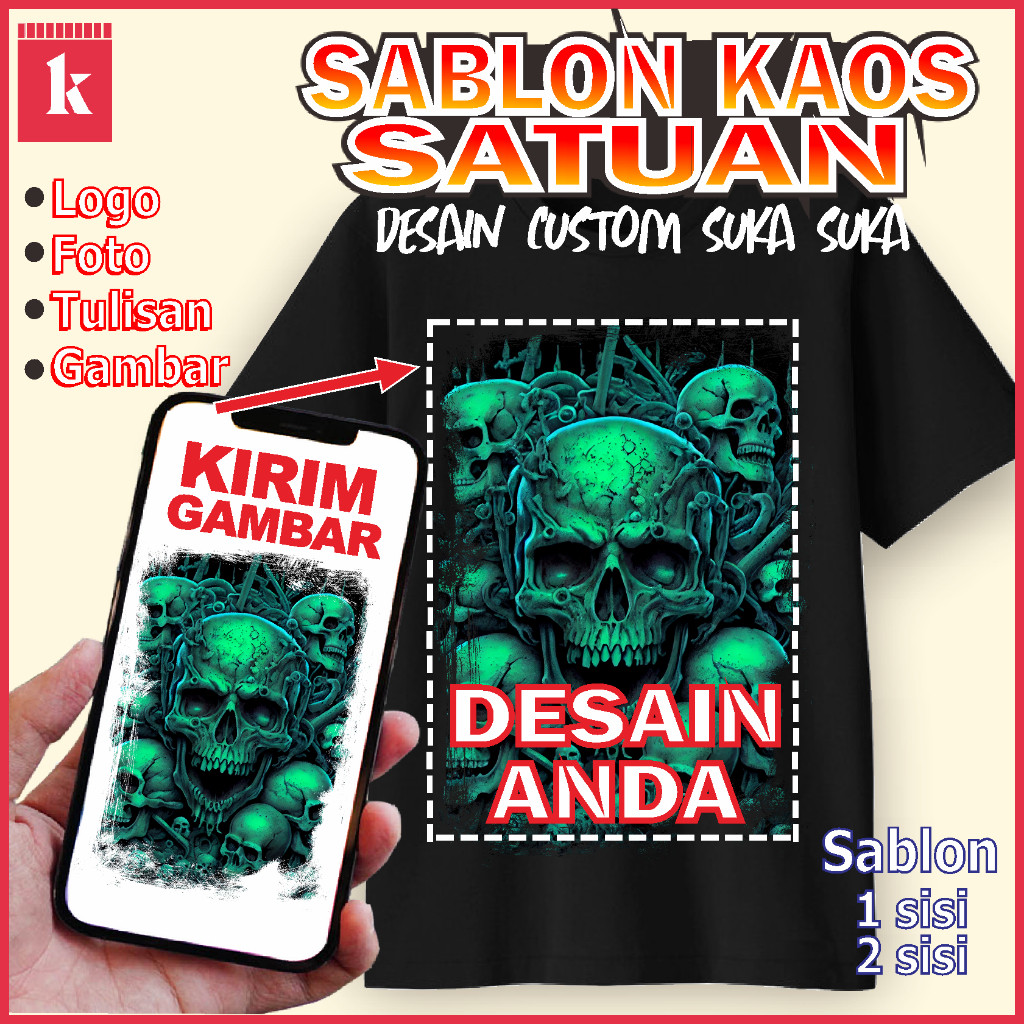 KAOS SABLON CUSTOM DEPAN BELAKANG | DESAIN BEBAS | BISA PAKE FOTO