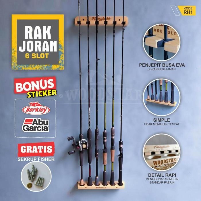 New RAK JORAN / TEMPAT DUDUKAN JORAN PANCING PORTABLE 6 SLOT KAYU JATI
