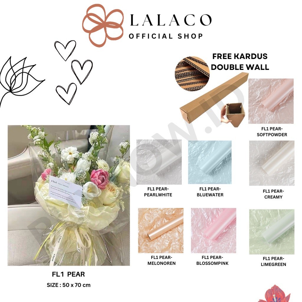 

LALACO - (5 LEMBAR) - FL1 PEARLESCENT Kertas Bunga Buket Waterproof Color / Kertas Buket Bunga Florist Cellophane