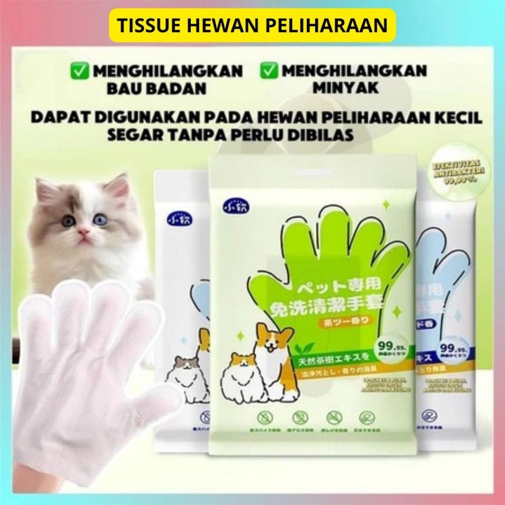 Tissue Basah Kucing | Tissue Basah Anjing | Tisu Basah Anjing Kucing Sarung Tangan Pembersih Spa Mur