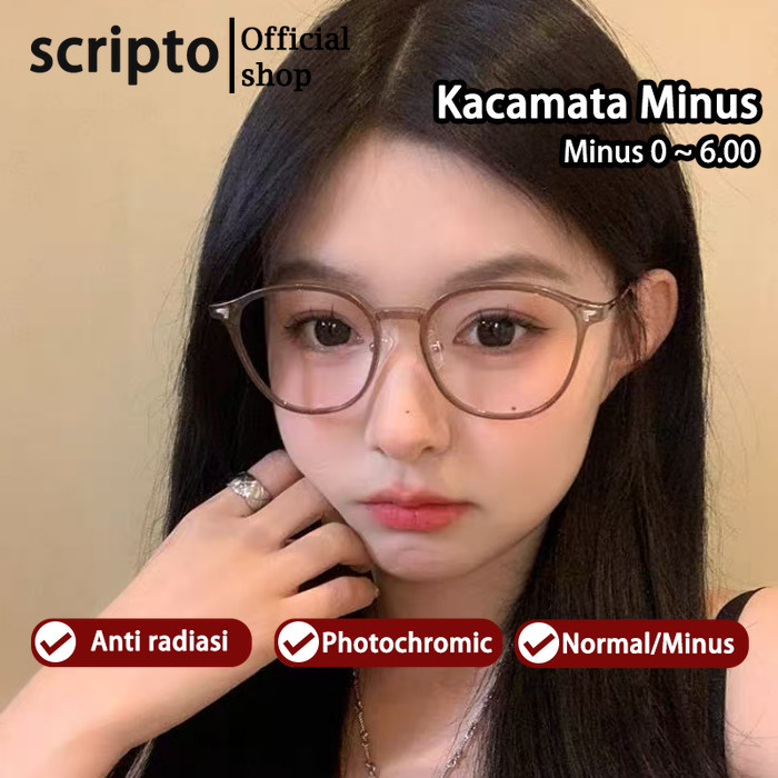 Scripto Kacamata Minus Photocromic Anti Radiasi Blueray Bluecromic Wanita Pria Cowok Korea Fashion B