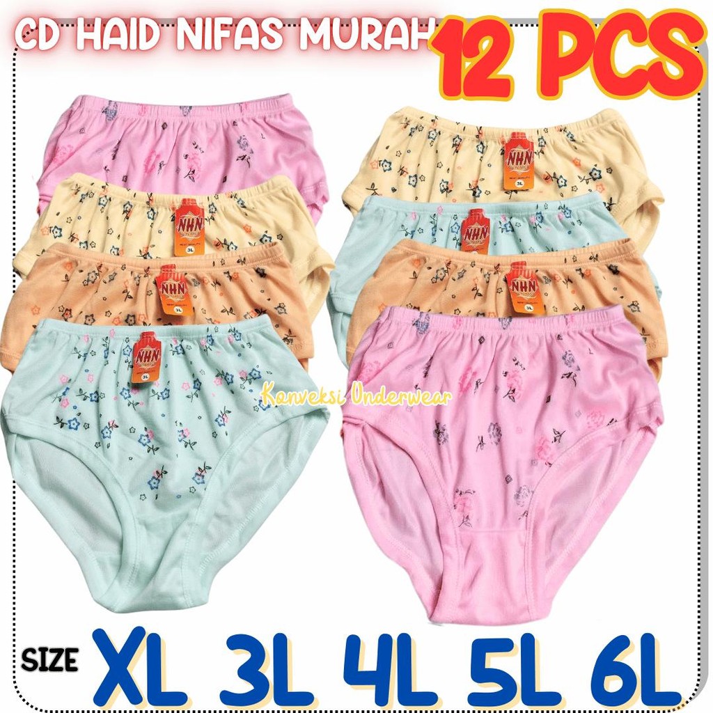 12 PCS Grosir Celana Dalam CD Wanita Motif Bunga Hyget CD Anak Remaja Wanita CD Haid Nifas