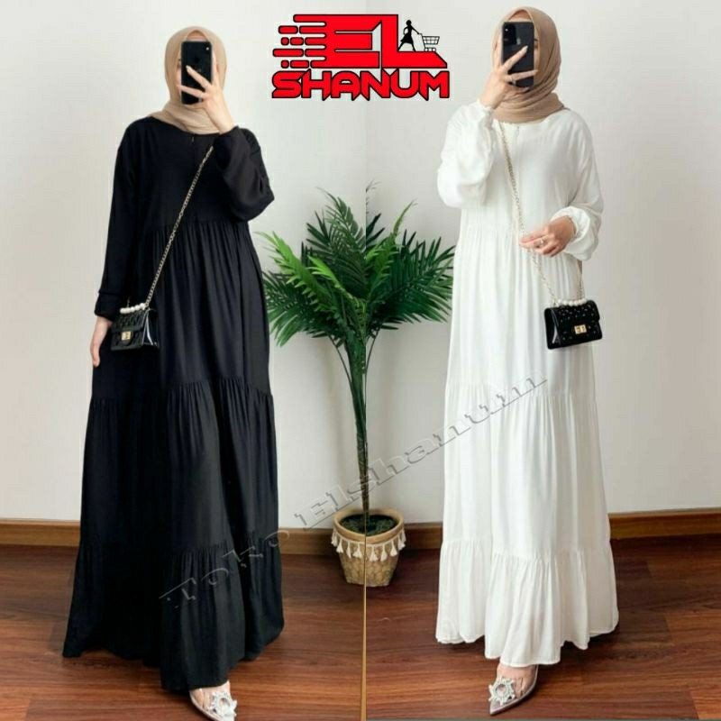 Gamis Hitam Putih Polos Wanita Remaja Kekinian Gamis Dewasa Jumbo All Size Bahan Katun Lembut Tebal 