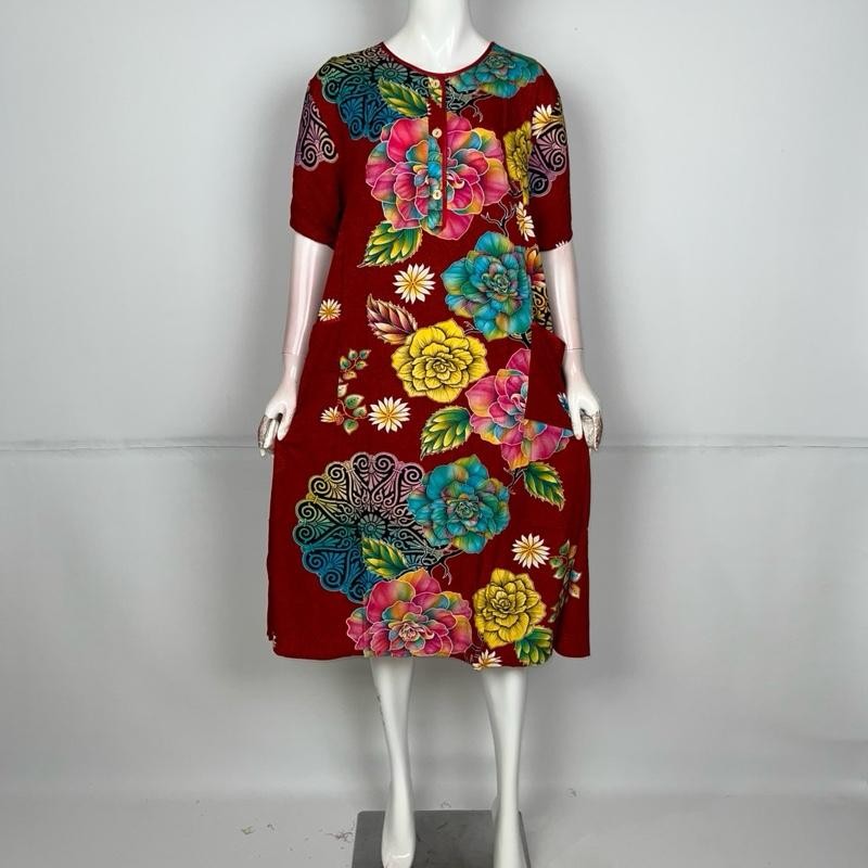 (Kencana ungu) Daster 36 LD 115 kantong dua label biru [Kancing Kantong Busui Motif Nyaman Batik]