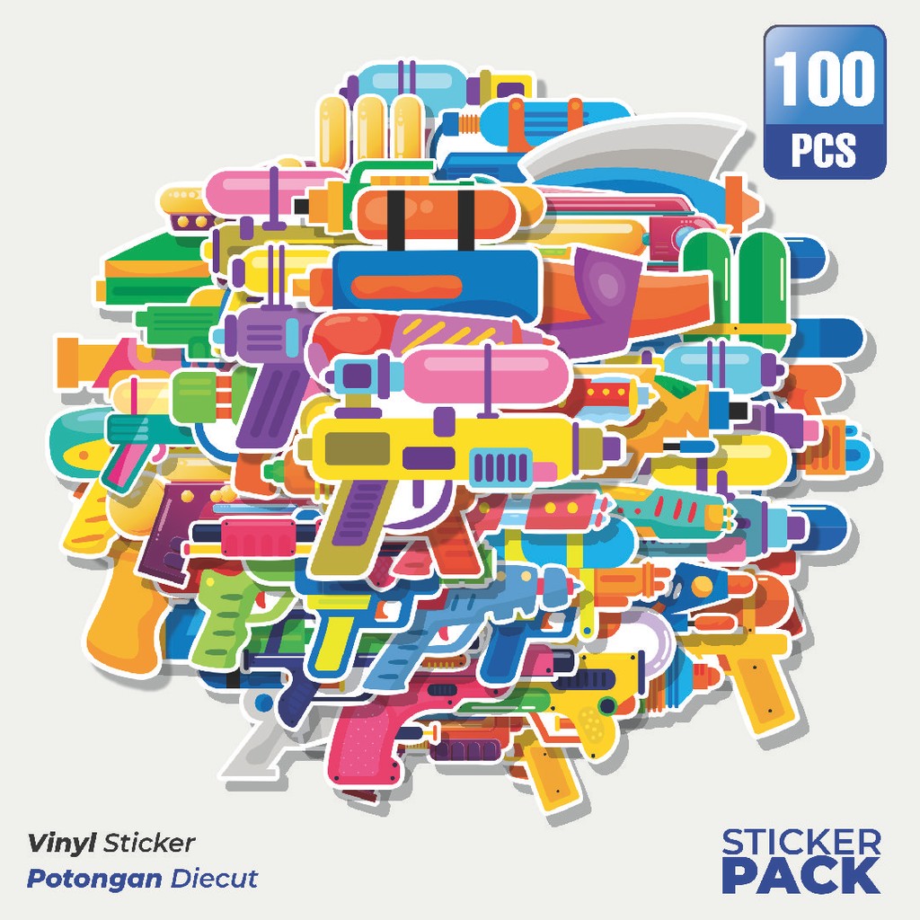 

100 PCS STIKER Stiker Pistol Cartoon Waterproof Aesthetic- Untuk Laptop, Motor, dan Helm - Paper Stationery Pack