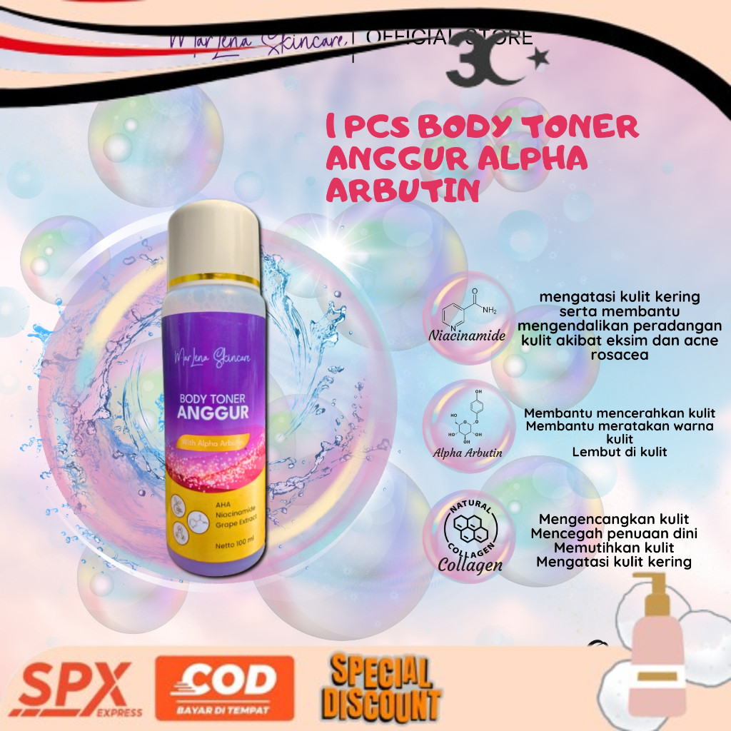 READYY BODY TONER ANGGUR ARBUTIN BPOM TONER MARLENA ( 1PCS ) MARLENA