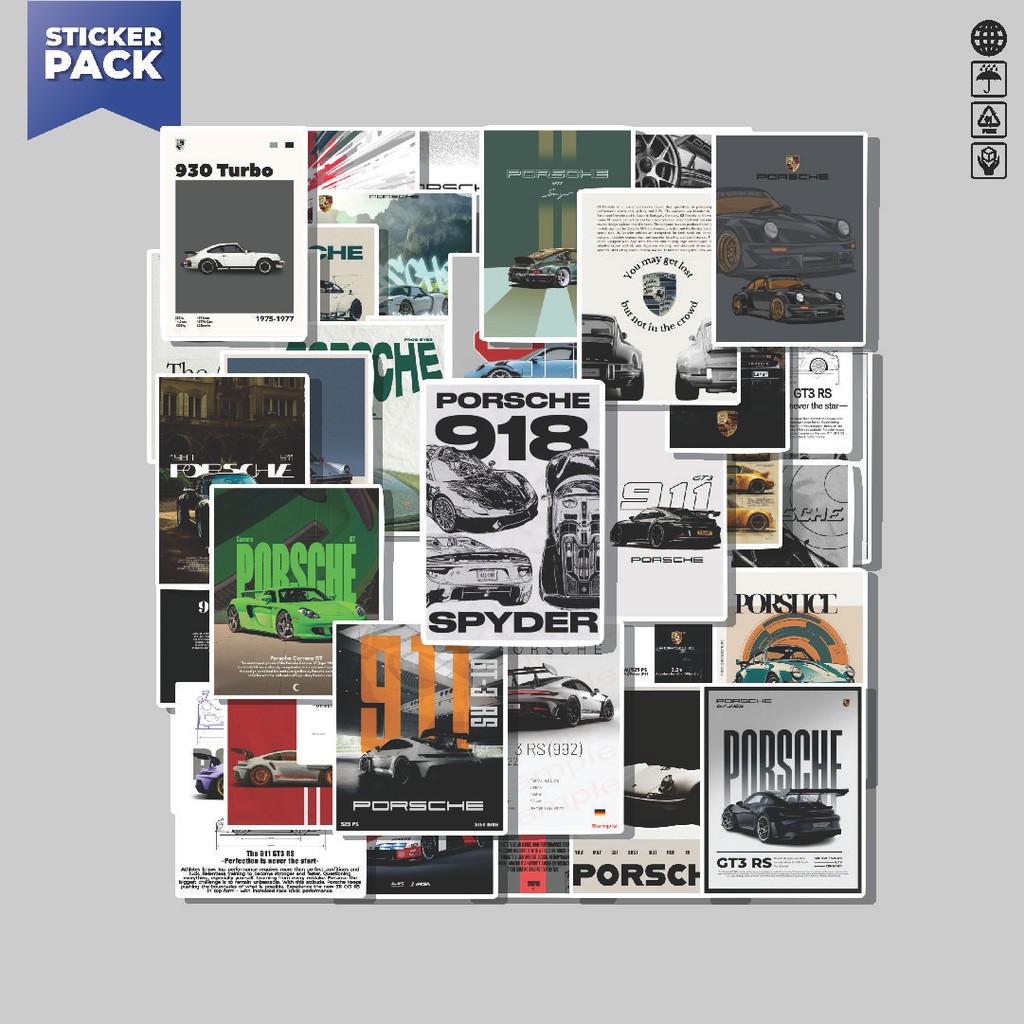 

[100PCS]Stiker Pack Stiker Poster Posrche Aesthetic Vinyl Anti Air Dekorasi Sticker Laptop Buku Journal Koper Helm Casing HP Gitar Helm Skateboard