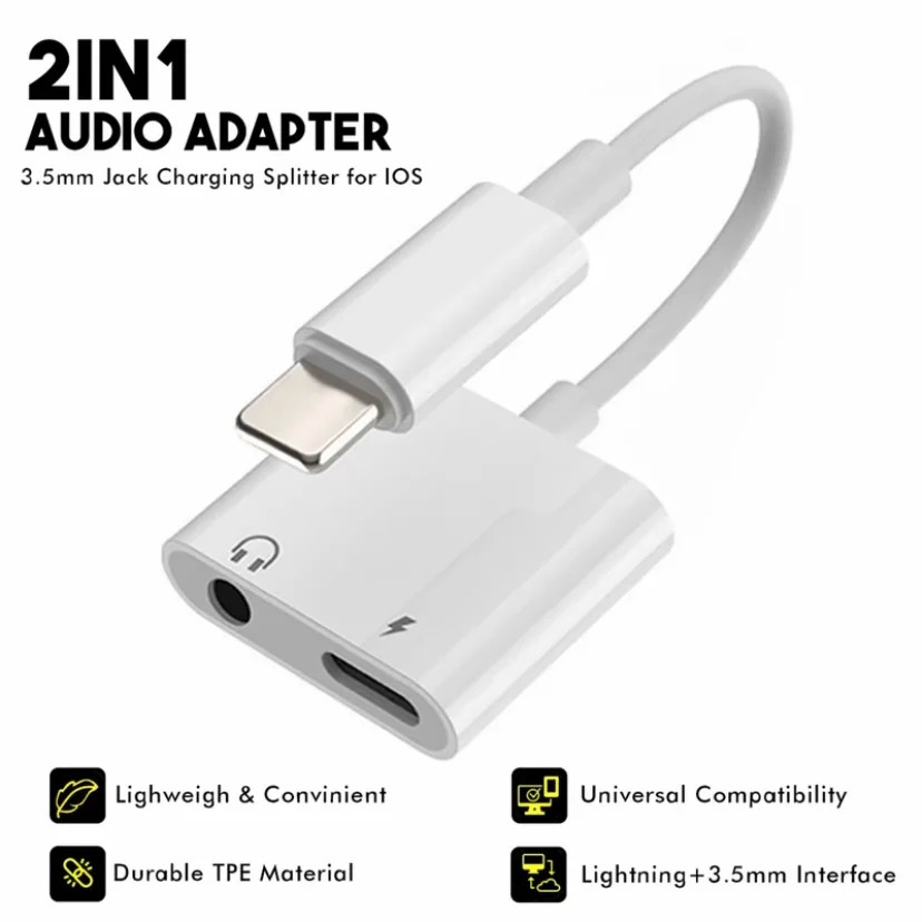 Adaptor Lightning iPhone to Jack Audio AUX 3.5 mm Headset Earphone + Charger Audio Adapter For iPhon