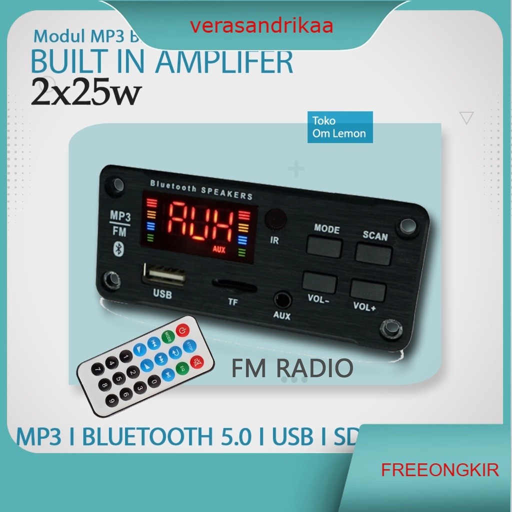 002 MP3 modul bluetooth 12V dilengkapi amplifier 2x25watt