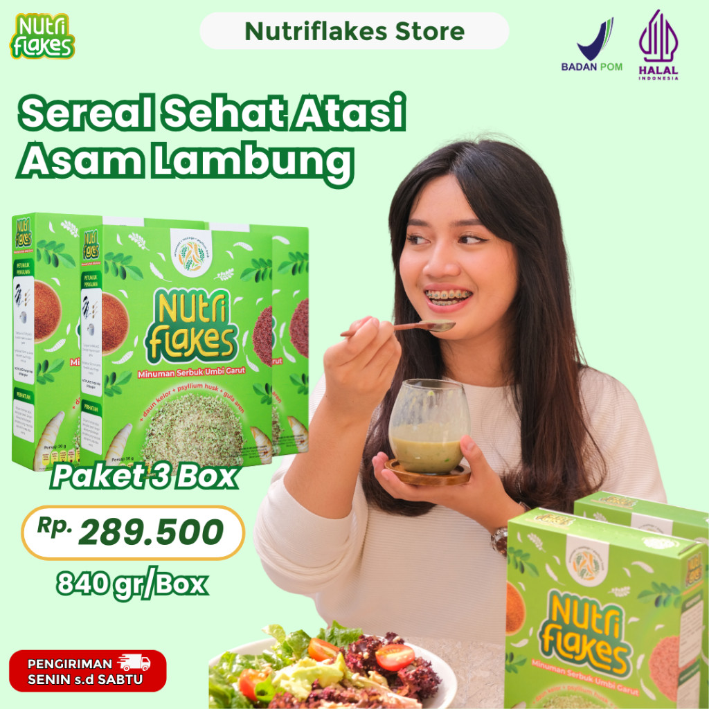 

Nutriflakes Sereal Umbi Garut Solusi Asam Lambung 3 Box