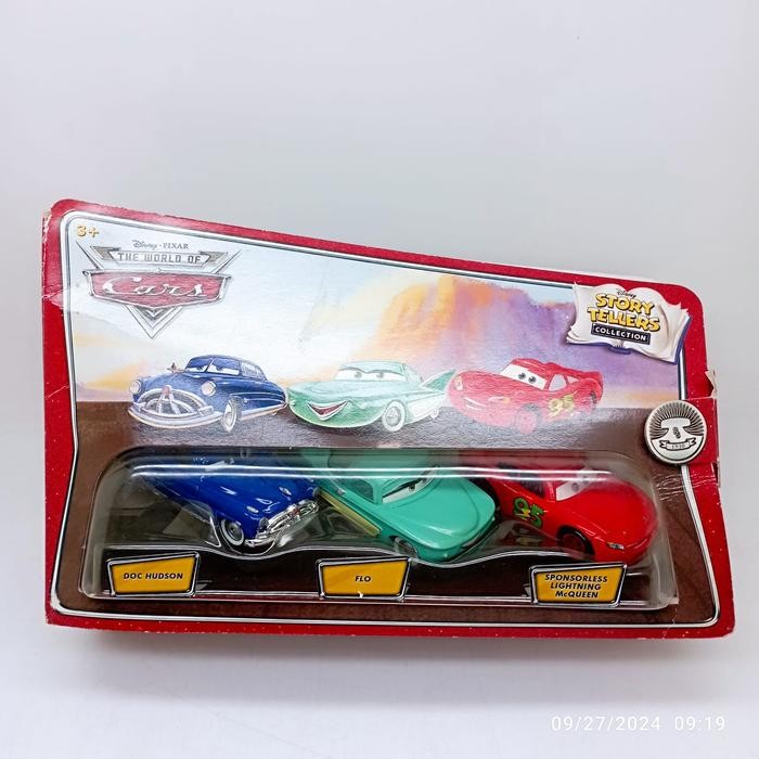 MAINAN... Disney Cars Pixar Mattel Story Tellers Collection 3 Pack Doc Hudson Flo Mcqueen Open Seale