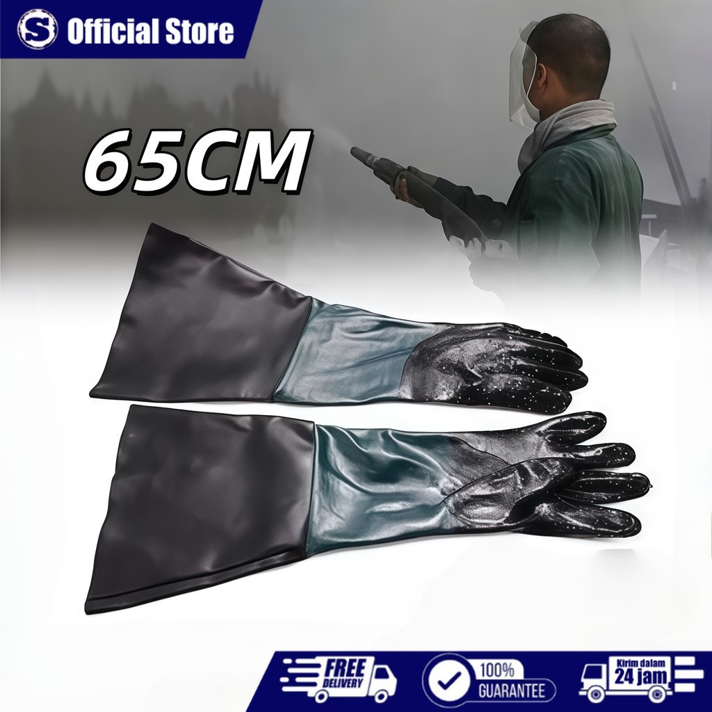 1 Pair Sandblasting Tangan Karet Sarung Tangan Blasting 65cm Gloves Sandblasting Sarung Tangan Chemi