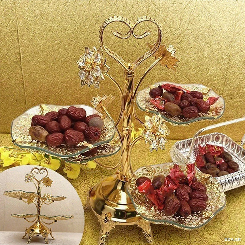 Nampan Buah 4 Tingkat Mewah Emas Untuk Dessert Ruang Makan Dekorasi Rumah Pesta Pernikahan Kue Snack