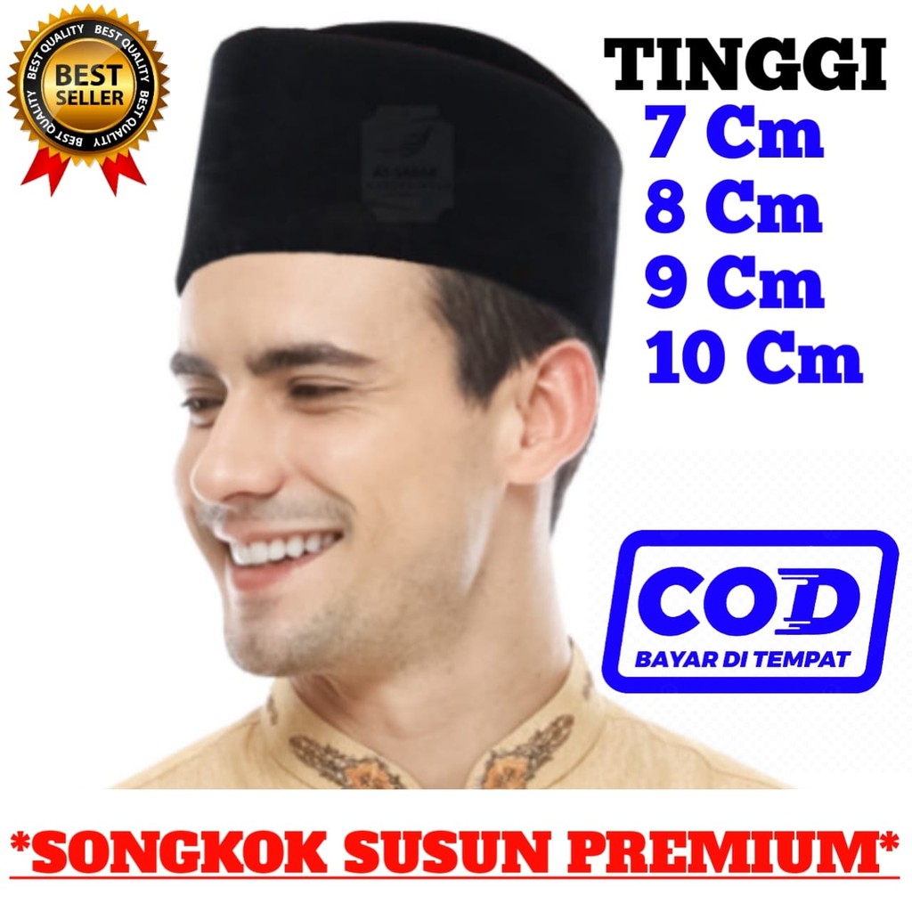 Peci susun hitam Songkok Susun Hitam Kopyah Hitam kopiah susun Tinggi 7 cm, 8 cm, 9 cm, 10 cm