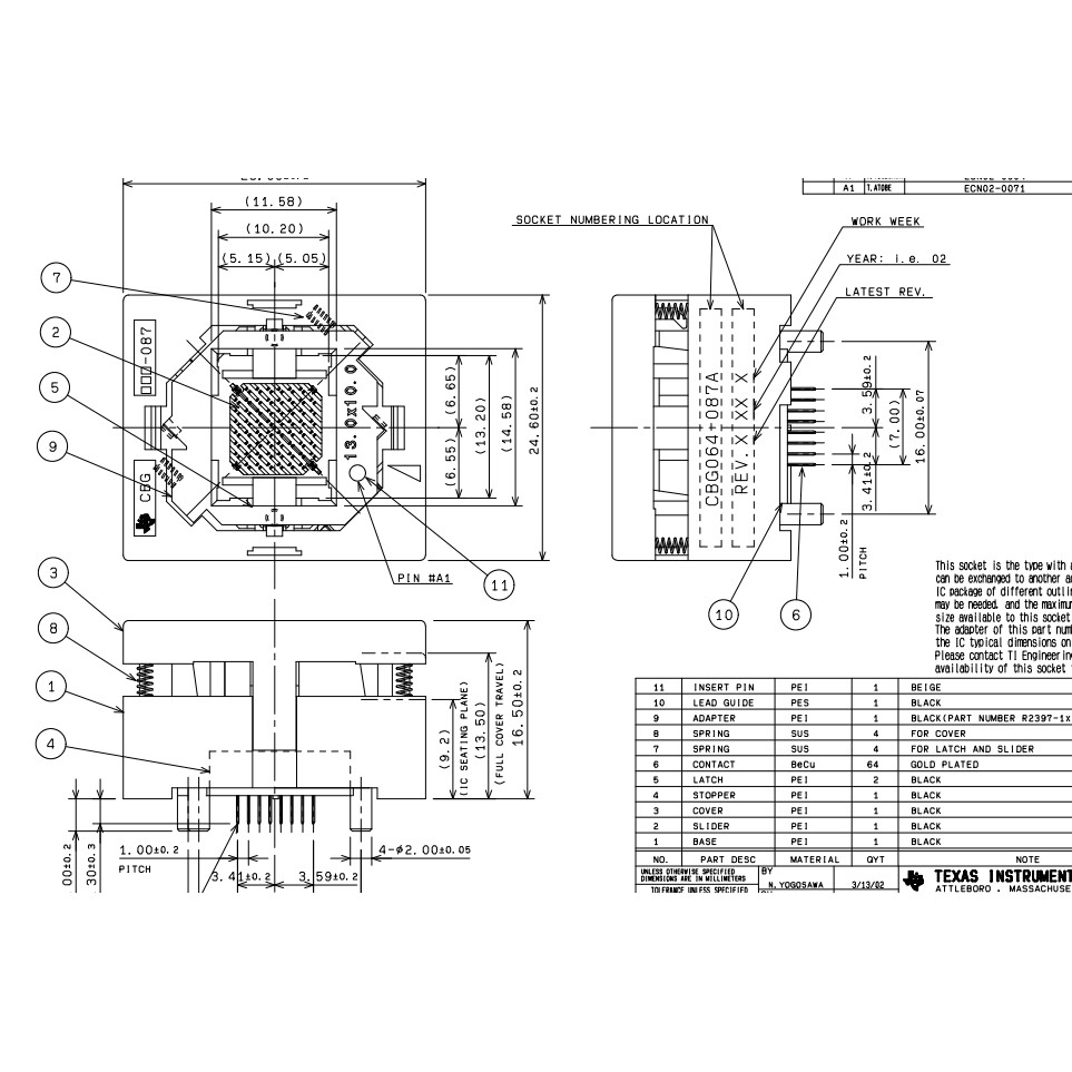 Opentop BGA64 IC testing seat Test Socket 1.0MM test bench block Aging seat 10mm*13mm for STI7105-BU