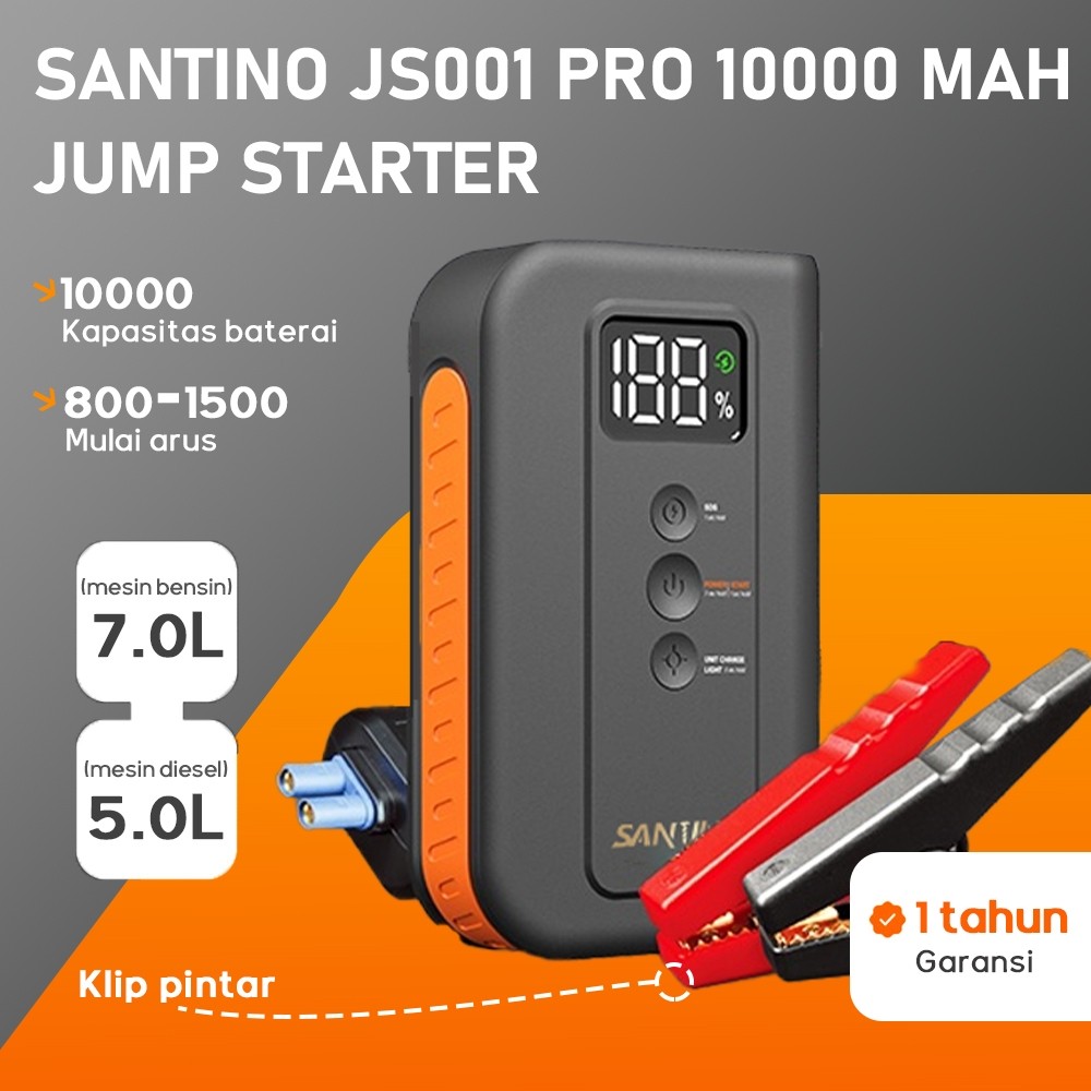 DRIVEONE SANTINO S002 PRO 10000 mAh Jump Starter Aki Mobil Motor Power Bank Jumper Aki Alat Jamper A