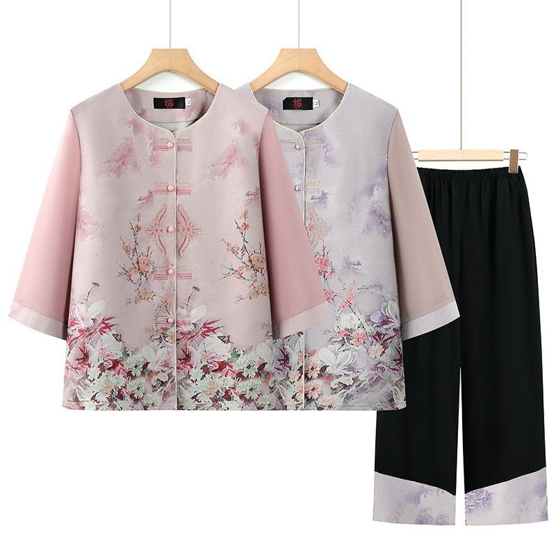 Tua-tua Nenek Pakaian Tua-tua Pakaian Musim Panas Tujuh Lengan Bungkir Krawat Pakaian Hadiah Nenek