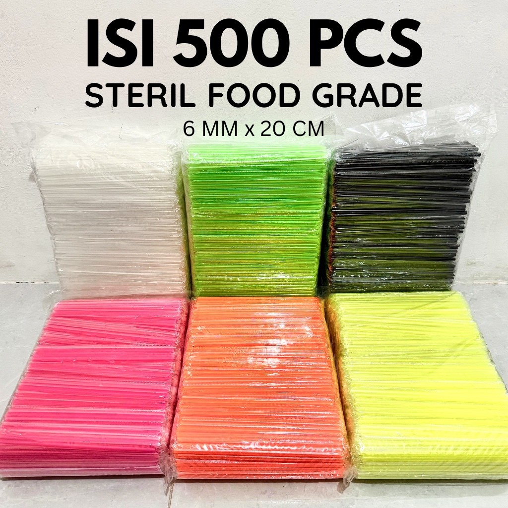 [MS] [500 PCS] SEDOTAN WARNA STERIL LANCIP FOOD GRADE 6 mm x 20 cm STRAW PINK HIJAU SEDOTAN PLASTIK 