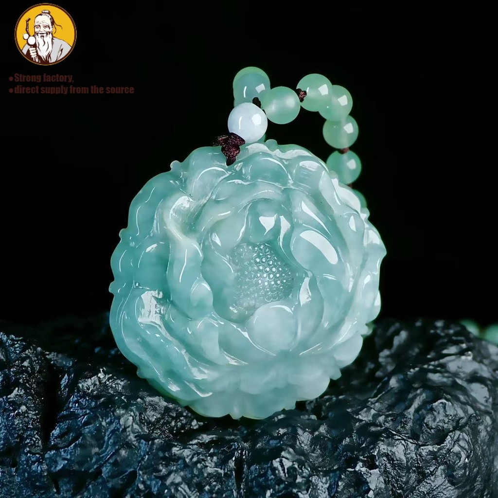 Natural Batu giok, potongan bunga peony, liontin batu giok.