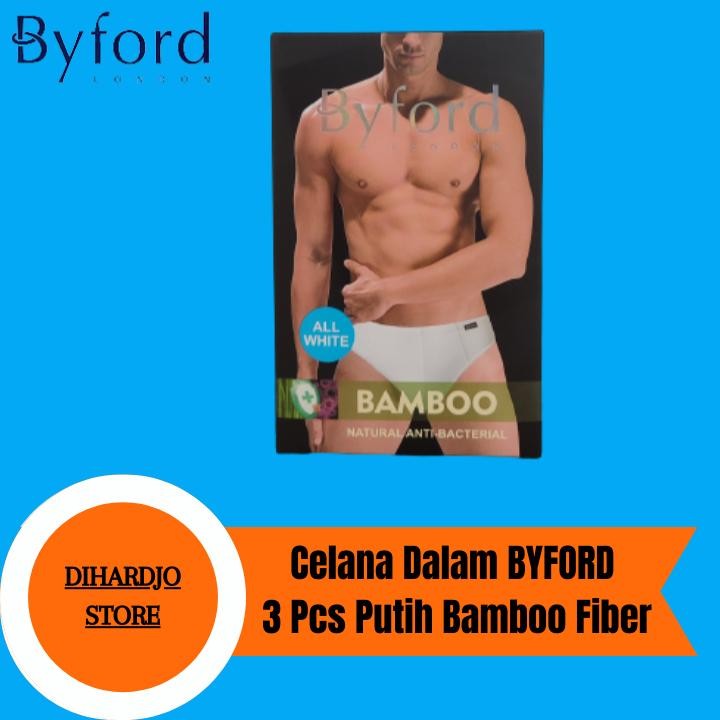 BYFORD Celana Dalam Pria Putih Isi 3 Pcs All White Bamboo Fiber