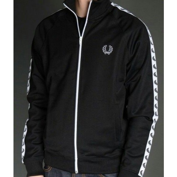 Tracktop Casual Pria Wanita Jaket Zipper Hoodie Sweater Atasan Branded Hitam Putih Logo Bordir