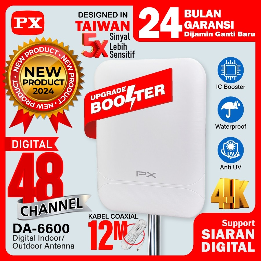 CINELUXE FLASH SALE PX Antena TV Digital Indoor Outdoor DVB-T2 UHF Antena Dalam Luar Ruangan DA-6600