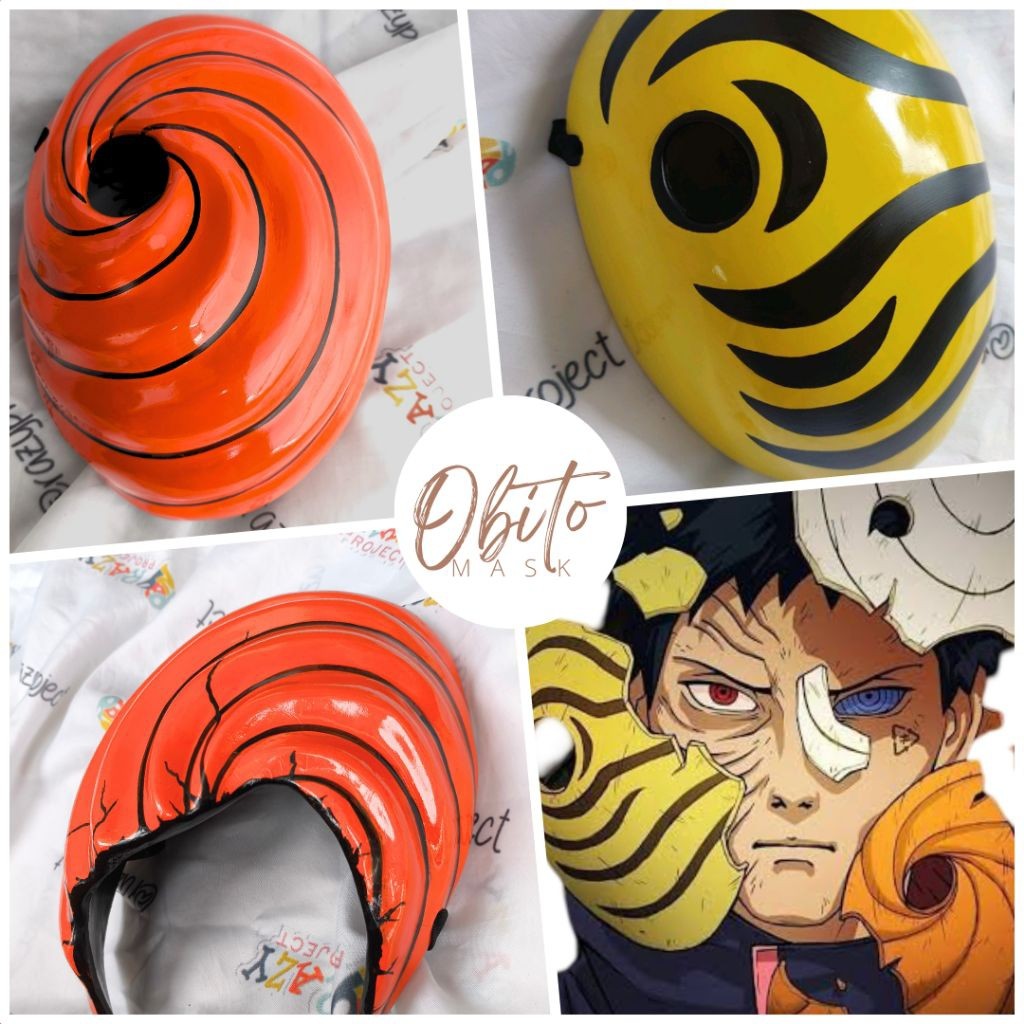 Tobi Obito Uchiha Naruto Orange Yellow Kuning Broken Mask Topeng Kayu Cosplay Anime Jepang