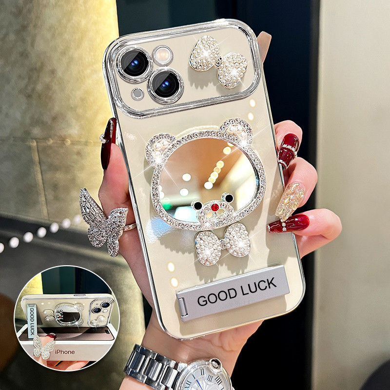 Case Cocok untuk iphone 11 12 13 14 15 Pro max Plus HP silikon cewekcasing iphone X Xr Xs max Cermin