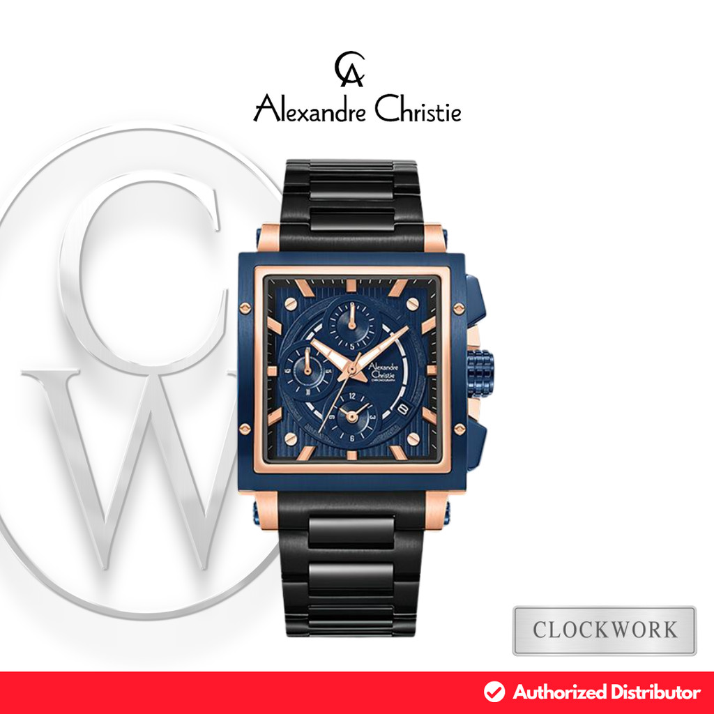 Jam Tangan Pria Alexandre Christie Chronograph AC 6182 GCBURBUBA Rantai Sporty Biru Rosegold