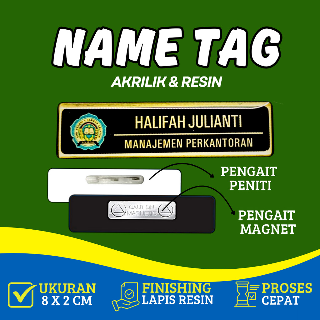 Name Tag Nama Dada Nama Dokter Akrilik Magnet Peniti Gold Silver