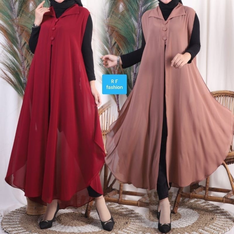 Long Vest Outer Cerutty / Cerutty Polos Tanpa lengan Model Kancing / Outer Hijab Kekinian