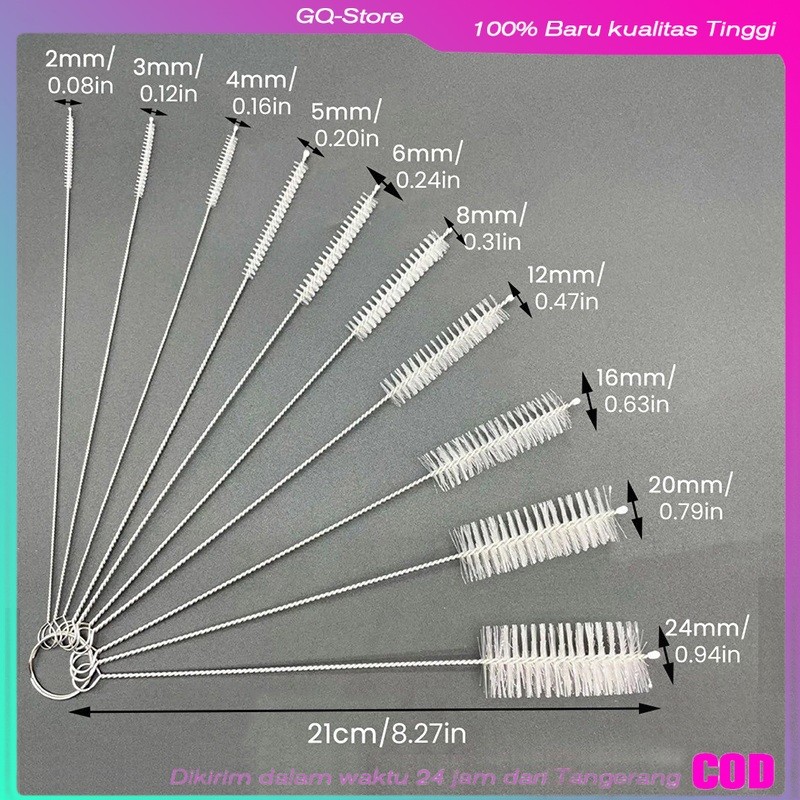 10Pcs Sikat Sedotan Stainless 304/ Sikat Pembersih / Brush Straw Cleaner /Sikat Botol Kaca
