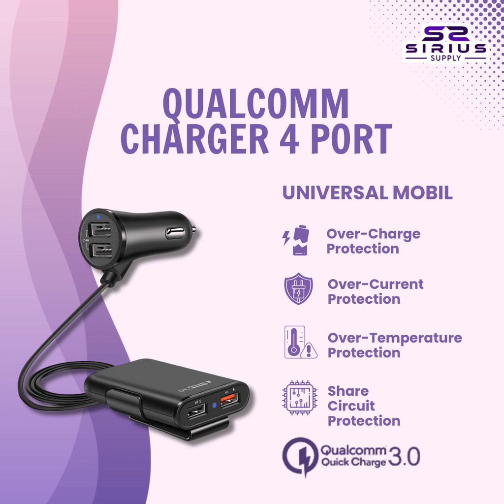 Charger Mobil dengan 4 Port USB Pengisian Cepat 3.1A Qualcomm Quick Charge CHG1