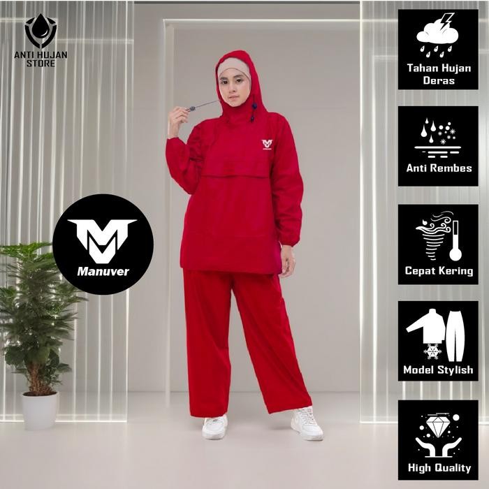 Jaket Jas Hujan Pria Setelan Mantel Saku Kangaroo Raincoat Premium Full Seal - Kangaroo Black, L