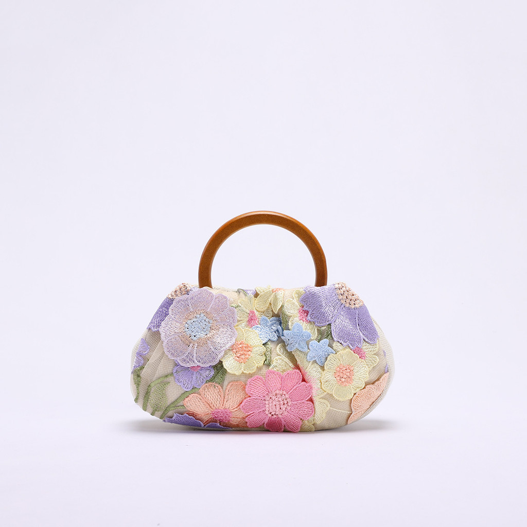 Tas Wanita Pegangan Kayu Bulat Tas Simpul Bambu Tas Bordir Tas Mutiara Sequin