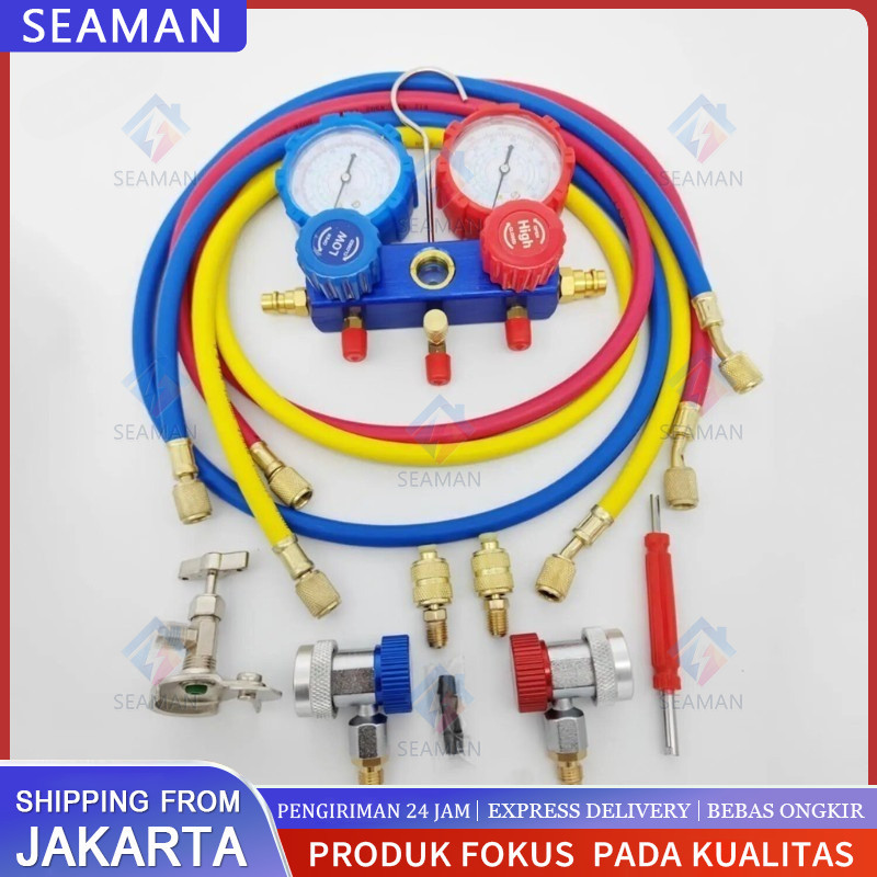 1 Set Alat Pengisian Freon Kulkas Brass Double Manifold Multi One Cool Pengisian Freon Ac Mobil Ac K