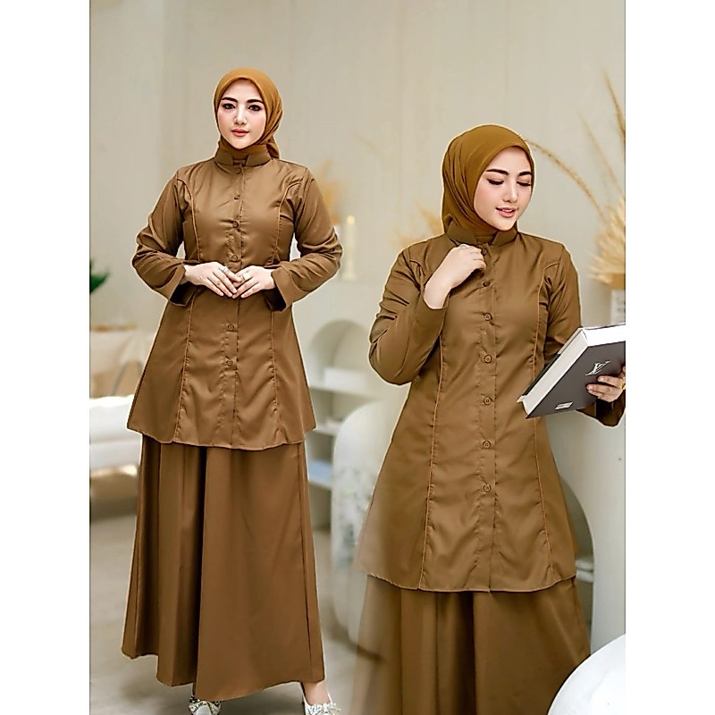 AMIERA|Stelan Rok Pemda Asn Baju Dinas Pemda Baju PDH Baju Kerja Pemda Warna Khaki Tua Bahan Katun T