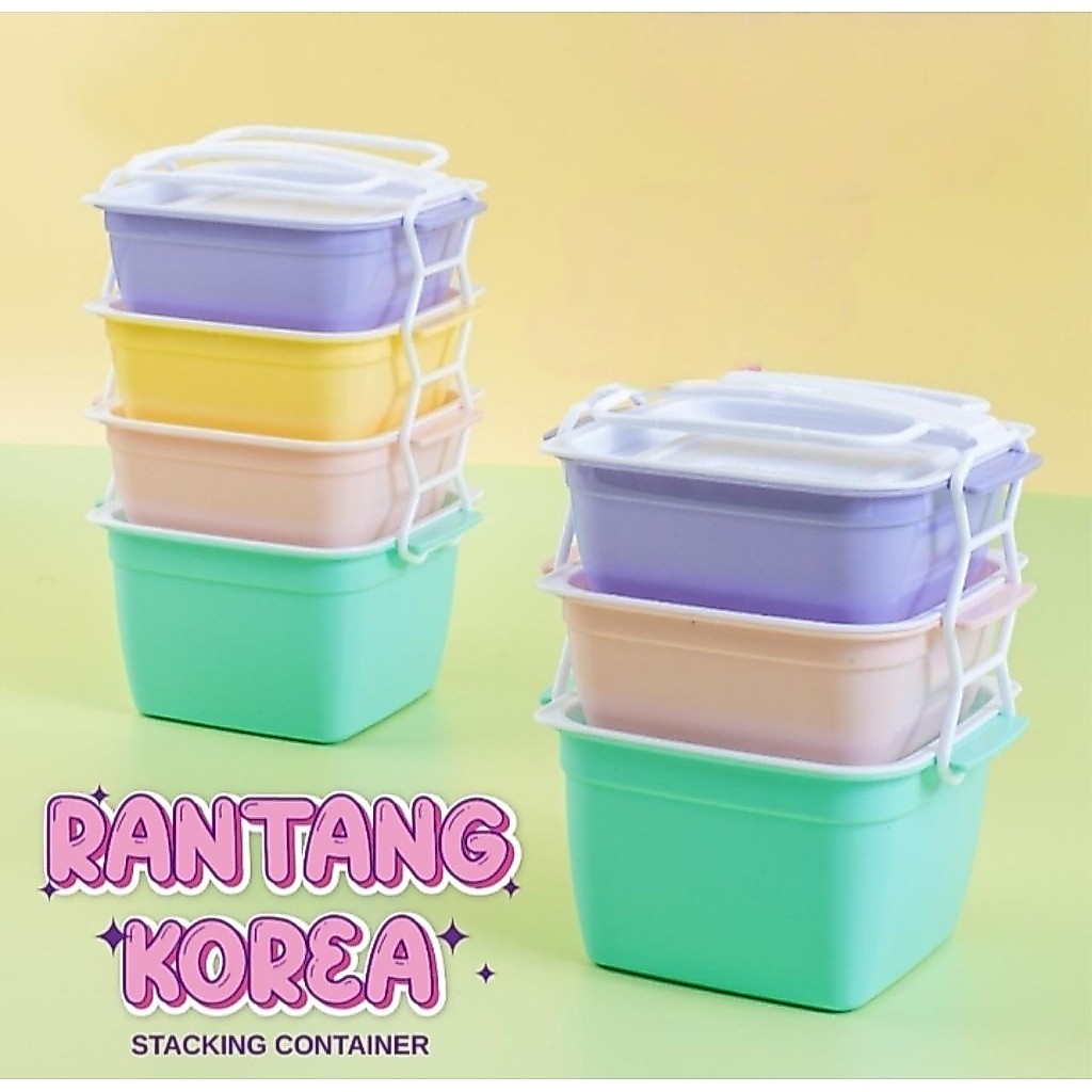 Rantang KOREA Rantang Plastik Susun 3 & 4 Kotak Makan Susun Food Grade  Bpa Free Rantang Korea Stack