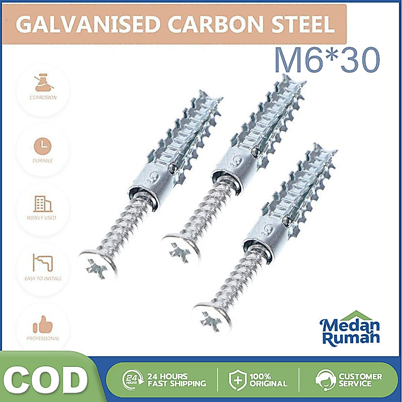100set M6x30 Angkur Baut Tembok Sekrup Wall Anchor Tembok Sekrup Dinding Tembok Angkur/Tembok Sekrup