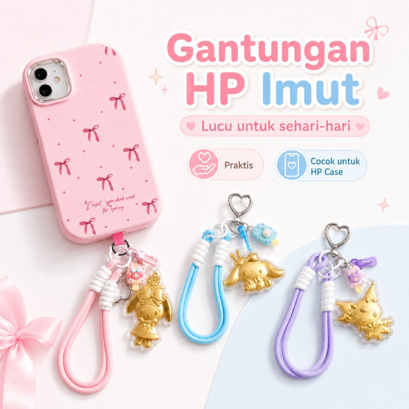 Gantungan Kunci Karakter Kartun Emas Lucu Strap HP Keychain Hiasan Tas Unik-Imitasi Emas