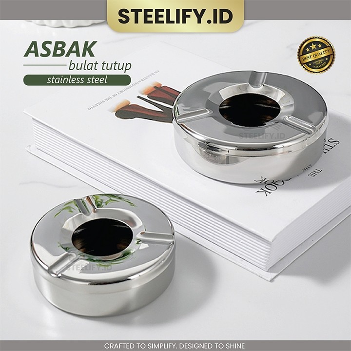 BM - Asbak Bulat Stainless Steel Desain Simple Modern Aesthetic Ukuran Besar & Kecil Rumah, Kantor, 