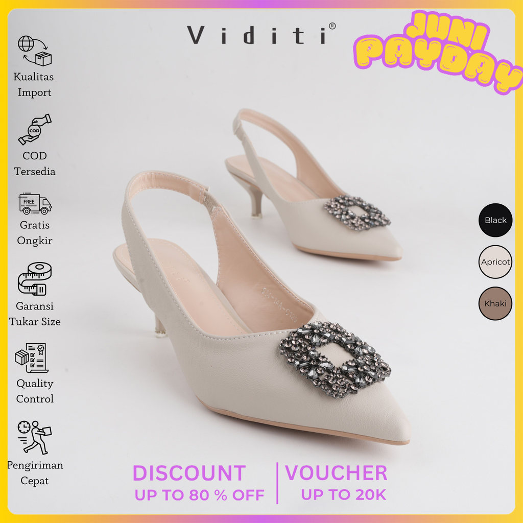 Viditi Crystal Sling Back Heels 4 cm // Sepatu Import Wanita