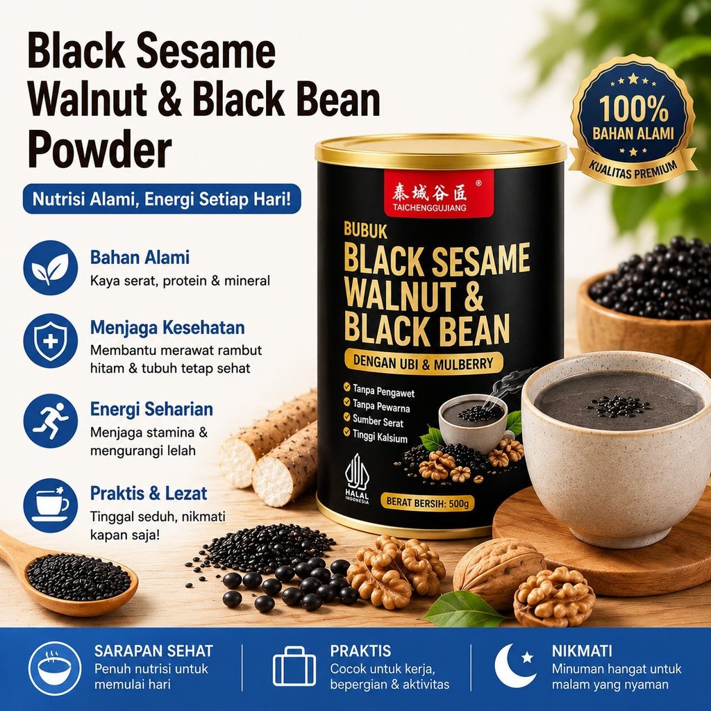 [Pengiriman Cepat]Bubuk Sereal Alami Wijen Hitam + Kenari + Ubi + Murbei | Tanpa Gula & Tambahan | B