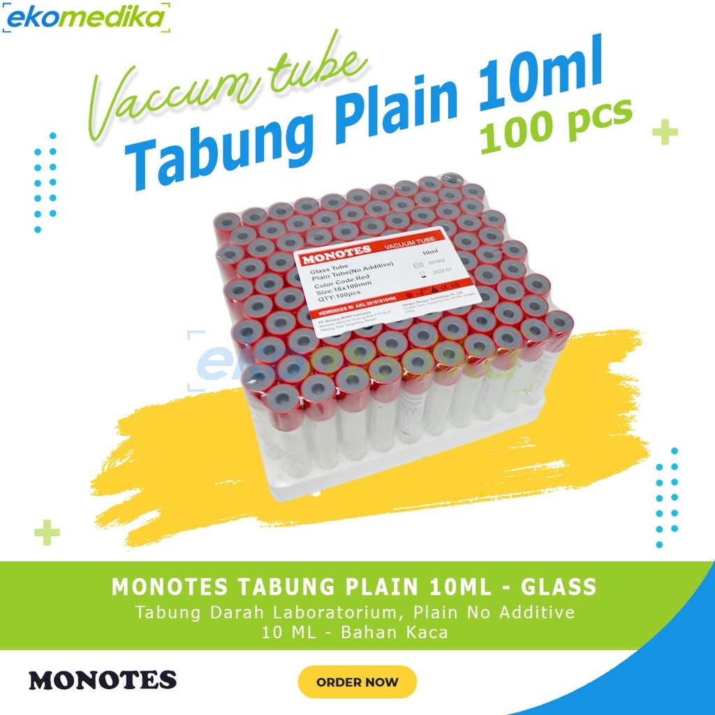 Tabung Darah / Tabung Plain 10ml MONOTES Blood Vacuum Tube Plain 10ml Glass GP     Berkualitas