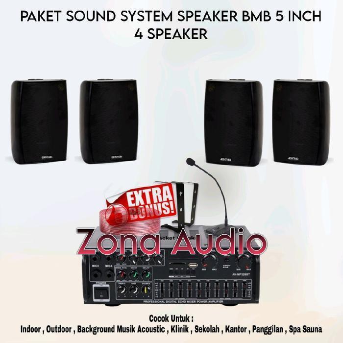 Paket Sound Cafe Resto Panggilan Speaker BMB 5 Inch 4 Speaker Amplifier Usb Bluetooth Original ( BMB