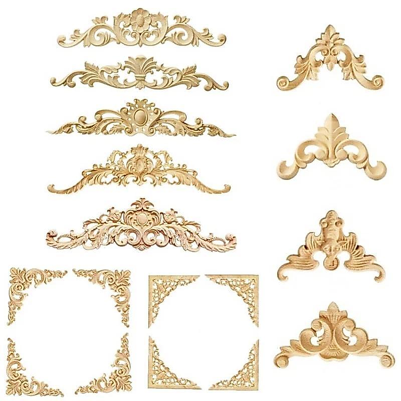 Decorative Wood Appliques and Onlays Natural Furniture Wall Door Wood Carving Y Corner Frame Wood Cr