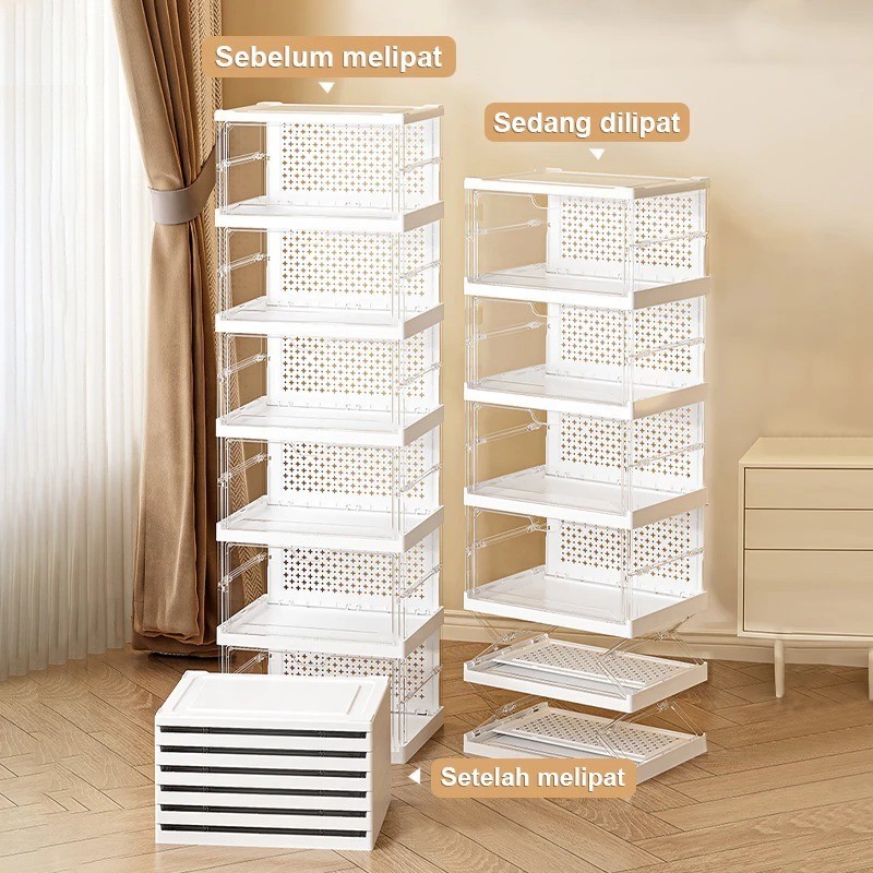 SILVIA Rak Sepatu Susun 6 Kotak Rak Sepatu Portable Transparant Tertutup  / Lemari Sepatu Anti Debu