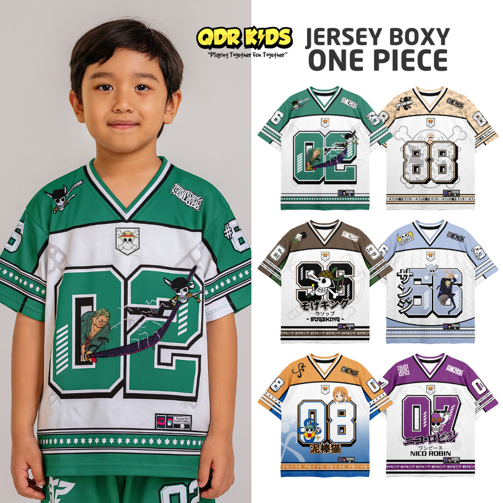 Kaos Anak Laki-laki moti One Piece Jersey Oversize Kids 2-12 tahun Luffy Zoro Sanji Chopper Qdr Kids