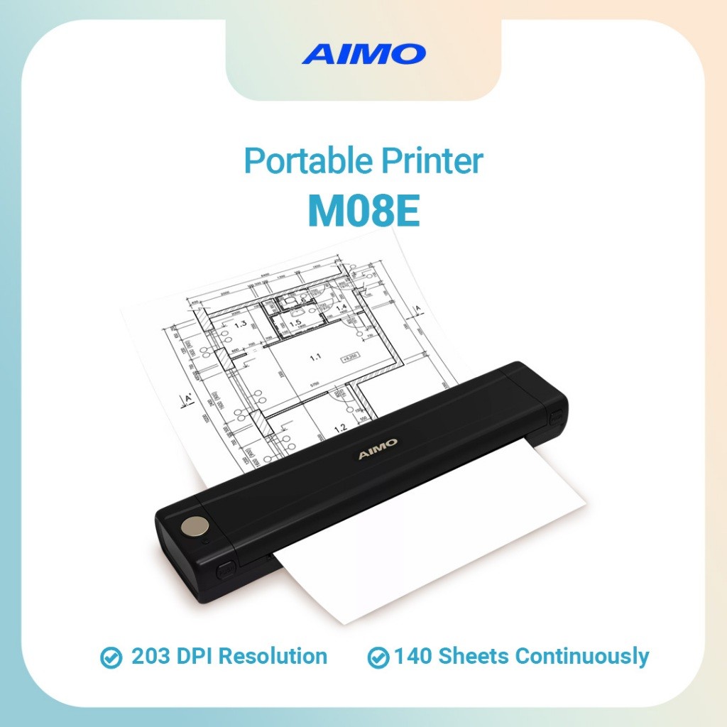 

AIMO M08E Printer Portable A4 Thermal Printer A4 HVS Wireless Bluetooth Inkless Printer Tanpa Tinta